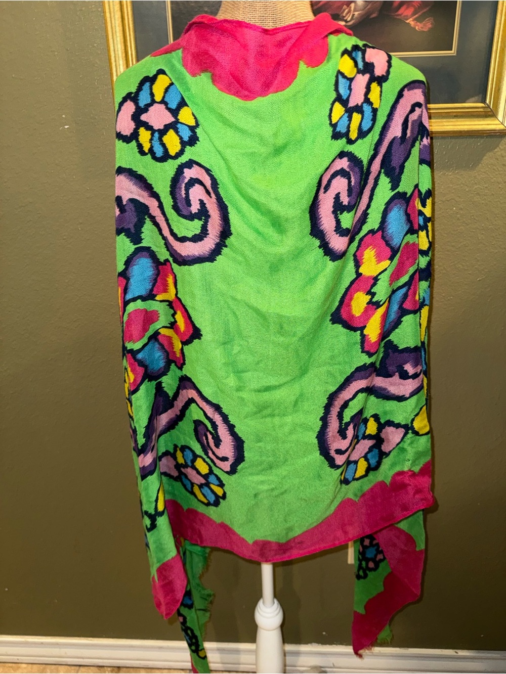 Vibrant Floral Green & Pink Scarf Wrap